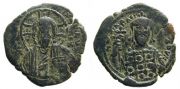 Constantine X Ducas 1059-1067 Follis 5.80gm. Nimbate facing bust of Christ, holding Gospels. / Crowned bust of the emperor facing, wearing jewelled loros and holding cruciform sceptre.
